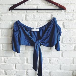 Blue cropped tie up tank